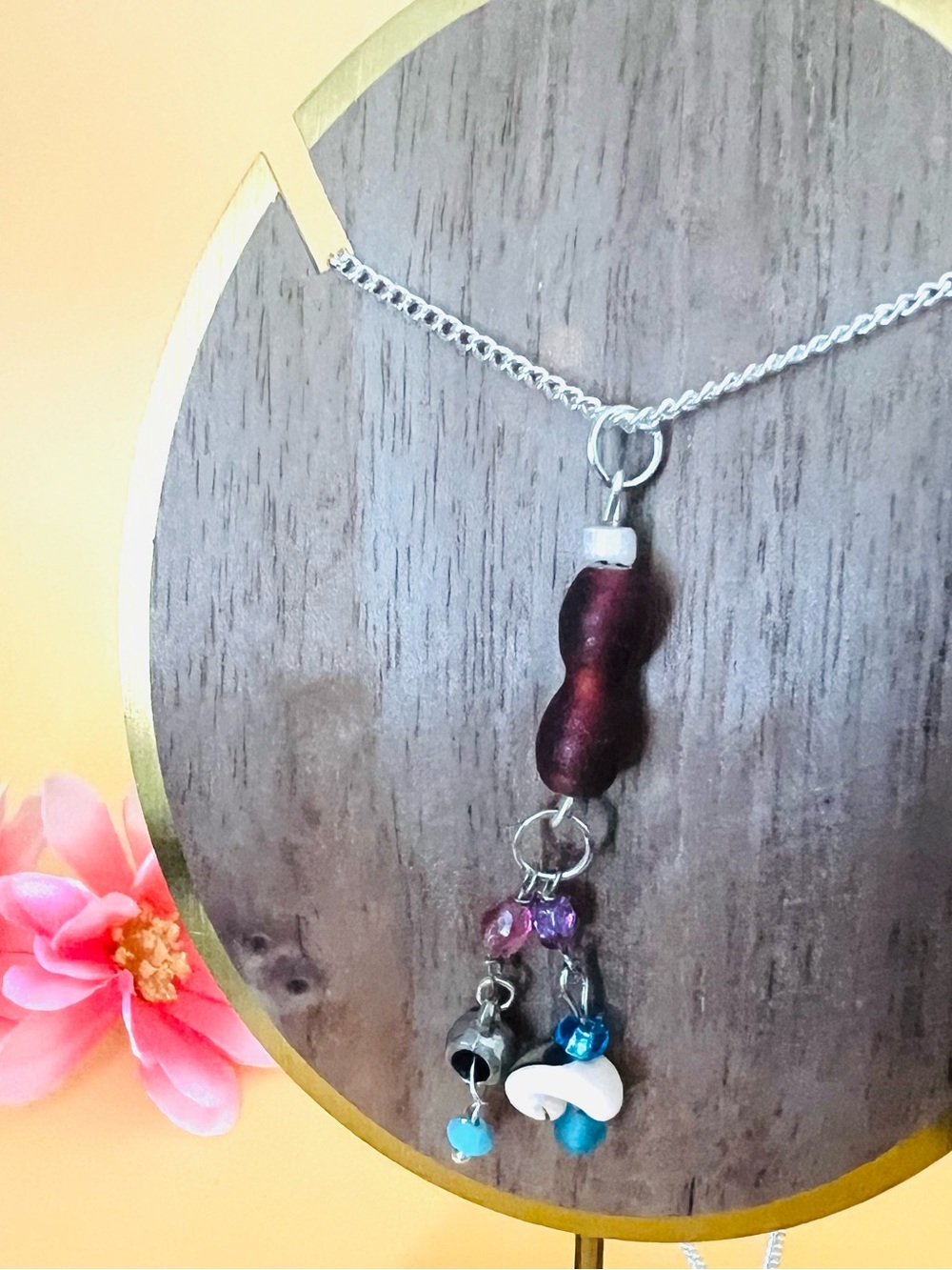 Long Burgundy Bead Necklace with Multicolor Charms